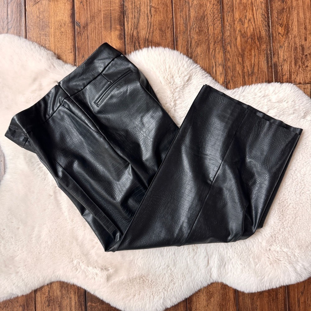 Jason Wu Black Faux Leather Wide Leg Cropped Pants Womens Size 0